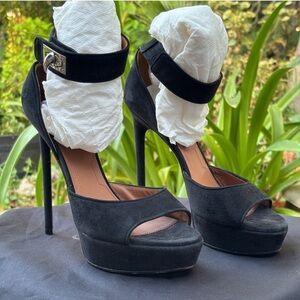 Givenchy shark lock platform heel sandals ankle cuff suede
